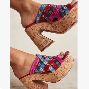 NEW FREE PEOPLE lisbon platform woven sandal Colorful  size 39.5/9-9.5